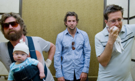 Zach Galifianakis, Bradley Cooper, and Ed Helms in an elevator at Caesars Palace